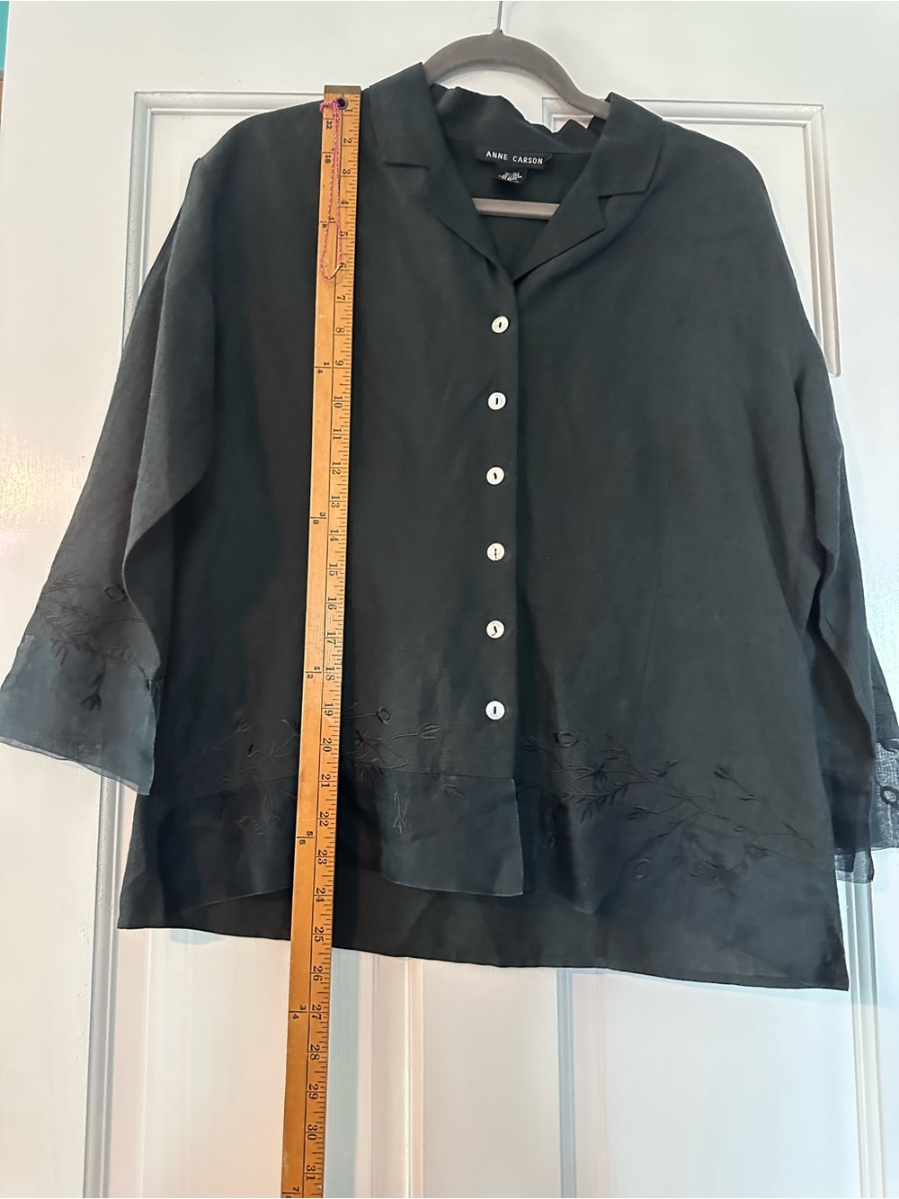 Anne Carson Black Embroidered Button-Front Blouse